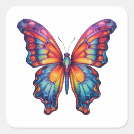 Adesivo Quadrado Borboleta Azul Laranja Asas