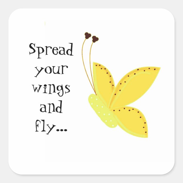 Adesivo Quadrado Borboleta bonito com Dizendo (Frente)