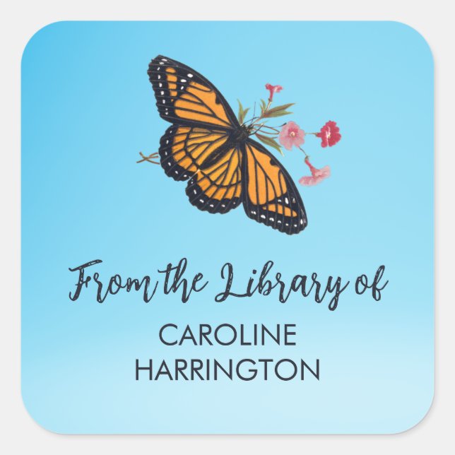Adesivo Quadrado Borboleta Bonito do céu azul-borboleta laranja mon (Frente)