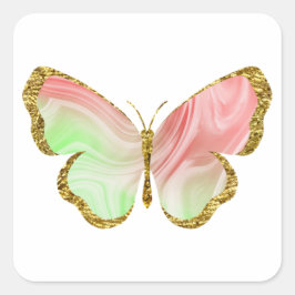 Adesivo Quadrado Borboleta com Glitter Dourado Verde Arco-íris Verm