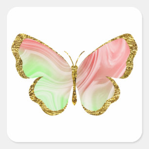 Adesivo Quadrado Borboleta com Glitter Dourado Verde Arco-íris Verm