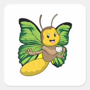 Adesivo Quadrado Borboleta com Taça de Café