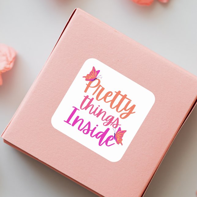 Adesivo Quadrado Borboleta cor-de-rosa laranja Bonito Coisas Dentro (Criador carregado)