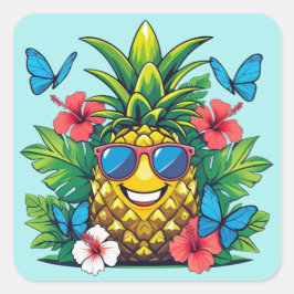 Adesivo Quadrado Borboleta de abacaxi tropical