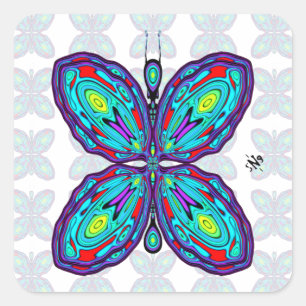 Adesivo Quadrado Borboleta de alienígena (padrão colorido) v2