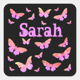 Adesivo Quadrado Borboleta de Artsy Rosa e Roxo Art Sarah Girls Nam