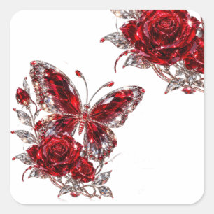 Adesivo Quadrado Borboleta de Cristal Rubi e Rosa