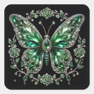 Adesivo Quadrado Borboleta de Cristal Verde Moldura Floral