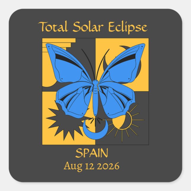 Adesivo Quadrado Borboleta de Eclipe Solar Total Personalizada (Frente)