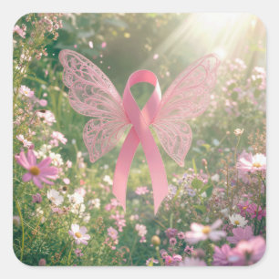Adesivo Quadrado Borboleta de Fita Rosa em um Jardim