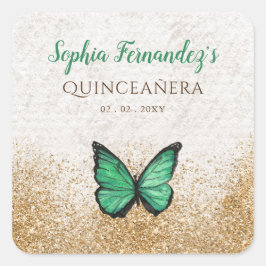 Adesivo Quadrado Borboleta Dourada Esmeralda Rústica Vintage 