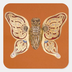 Adesivo Quadrado Borboleta Dourada Tiffany Vintage Arte Vitoriana