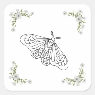 Adesivo Quadrado Borboleta e Flor