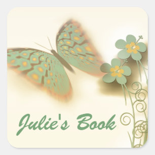 Adesivo Quadrado Borboleta e flores do rico