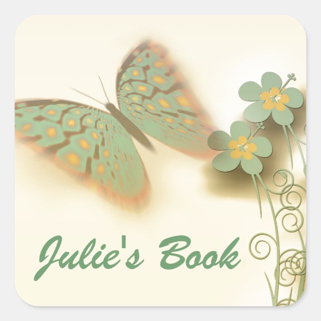 Adesivo Quadrado Borboleta e flores do rico (Frente)
