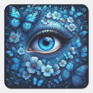 Adesivo Quadrado Borboleta Flor de Olho Azul Símbolo de Proteção