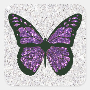 Adesivo Quadrado Borboleta Glittery do falso branco e roxo