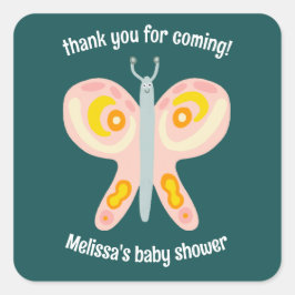 Adesivo Quadrado Borboleta Gota Obrigado Chá de fraldas PERSONALIZA