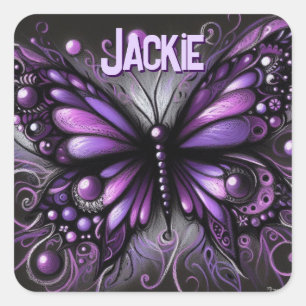 Adesivo Quadrado Borboleta Gótica Whimsical Purple Personalizada