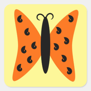 Adesivo Quadrado Borboleta Laranja Com Padrão Preto