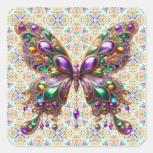 Adesivo Quadrado Borboleta Mardi Gras de joias bonitas