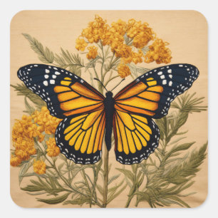 Adesivo Quadrado Borboleta Monarca Caiu nas Flores de Goldenrod