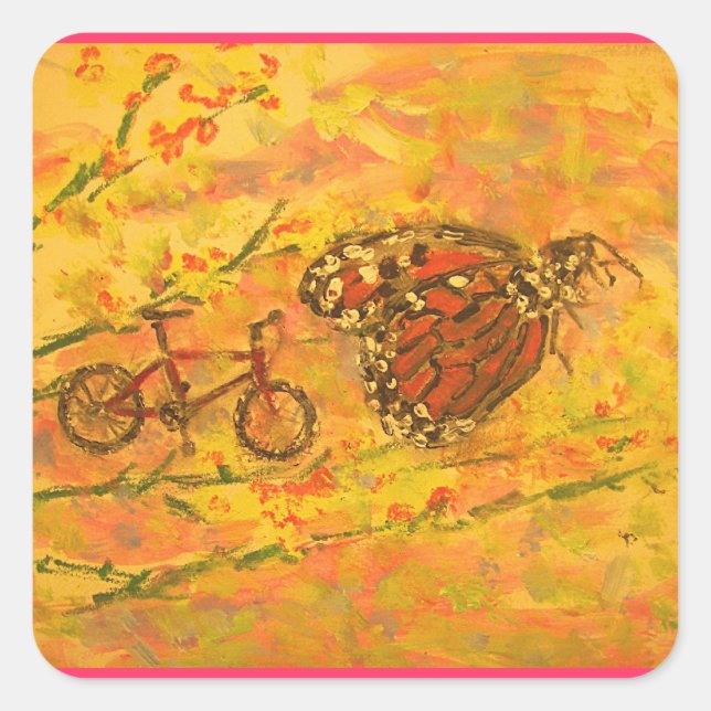 Adesivo Quadrado borboleta monarca e bicicleta (Frente)