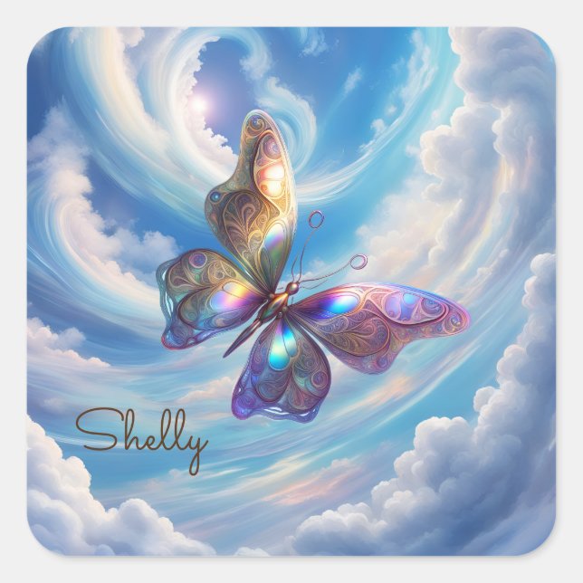 Adesivo Quadrado Borboleta Nas Nuvens (Frente)