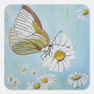 Adesivo Quadrado Borboleta ouro em margarida branca