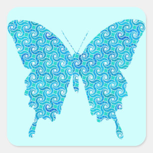 Adesivo Quadrado Borboleta, padrão em azul, turquesa, branco