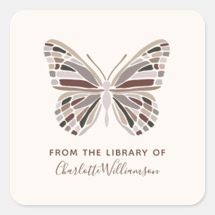 Adesivo Quadrado Borboleta Personalizada Da Biblioteca De Ex-libris