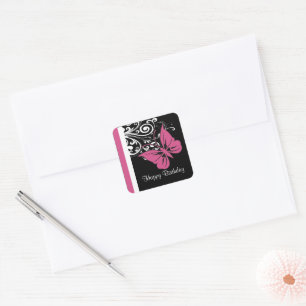 Adesivo Quadrado Borboleta Personalizada Nadaria Rosa de Amorango