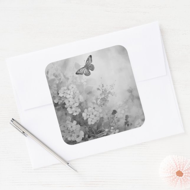 Adesivo Quadrado Borboleta Preta e Branca (Envelope)