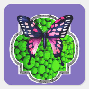Adesivo Quadrado Borboleta Roxa, Pontos Verdes, Astrologia