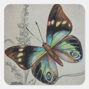 Adesivo Quadrado Borboleta Vintage N.º 1 Arte por Aquarela