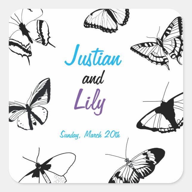 Adesivo Quadrado Borboletas brancas e pretas (Frente)