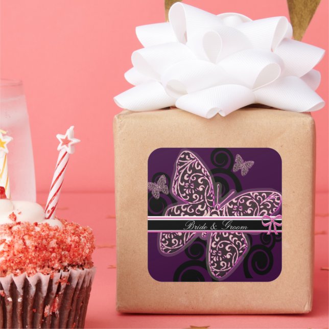 Adesivo Quadrado Borboletas Brilhantes Borboletas Roxo Preto Branco (Festa)