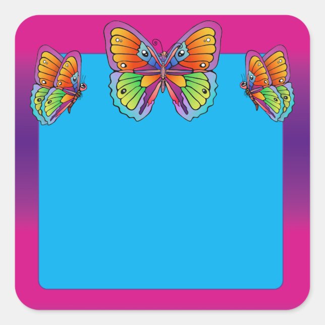Adesivo Quadrado Borboletas Coloridas - Personalize-me (Frente)