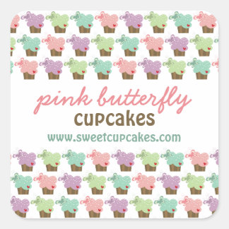 Adesivo Quadrado Borboletas de árvores de Cupcakes brancos Doce Ani