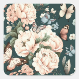 Adesivo Quadrado Borboletas e flores