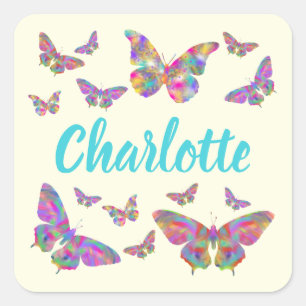 Adesivo Quadrado Borboletas Ilustração Colorida Artsy Girls Name
