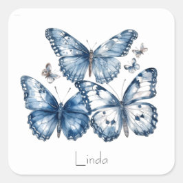 Adesivo Quadrado Borboletas no Azul Delft, personalizáveis