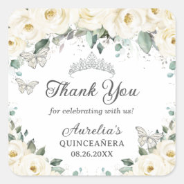 Adesivo Quadrado Borboletas prateadas brancas princesa Tiara