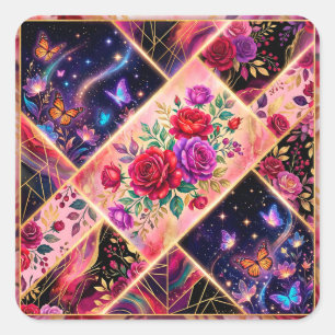 Adesivo Quadrado Borboletas, Sonhos Florais & Elegância Dourada