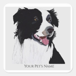 Adesivo Quadrado Borda Collie Black and White Pet Dog-