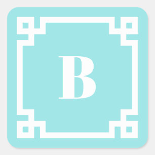 Adesivo Quadrado Borda de Chave Grega Quadrada Azul Água Monogramad