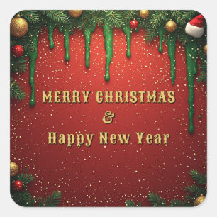Adesivo Quadrado Borda de Natal Vermelho Verde Santa