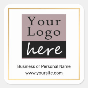 Adesivo Quadrado Borda Dourada Personalizada Faux Do Seu Logotipo