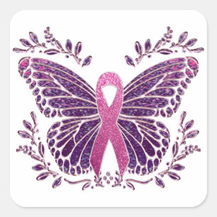 Adesivo Quadrado Borda Floral da Borboleta de Sensibilização do Can