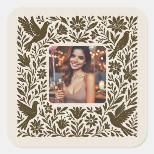 Adesivo Quadrado Borda Floral Mexicana Otomí com Foto